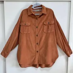 オレンジ コーデュロイ ビッグシャツ シャツ長袖 オーバーサイズ 大きめ 古着