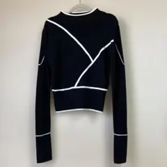 美品　JEANASIS 配色ラインニット 黒×白 ハイネック クロップド丈 M