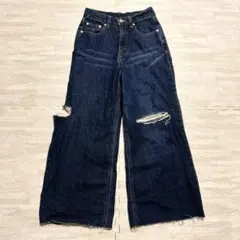 ENVYM ダメージ　ワイドデニム　S インディゴ