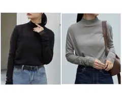 MONO-MART 2トーンシアー ルーズスリーブ ハイネックニット　２枚セット