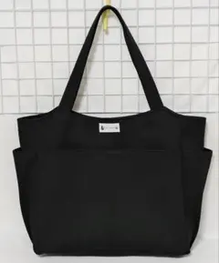 カラーデニム・ブラックのサイドポケット付きトートバッグW大・ハンドメイド