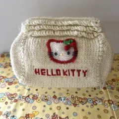 ハローキティ　ニットポーチ 1998年製　ハートモチーフ　チャック付き　マチあり
