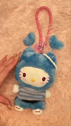 ハローキティ ぬいぐるみキーホルダー 青
