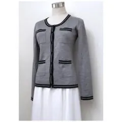 22OCTOBRIE　毛混　配色カーディガン　Mサイズ　グレー×紺