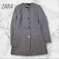 ザラ ノーカラーコート ギンガムチェック Aライン 裏地 M クラシカル