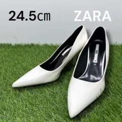 ZARA ザラ ホワイト24.5cm ポインテッドトゥ ヒール パンプス 人気