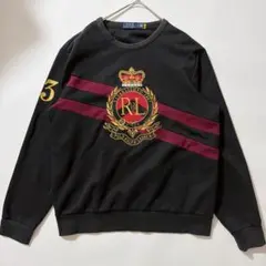 現行QR✨ポロラルフローレン エンブレム 刺繍 ナンバリング スウェット L 黒