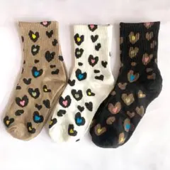 人気　3足セット　靴下　レディース　ソックス　カジュアル　韓国　ハート　ヒョウ柄