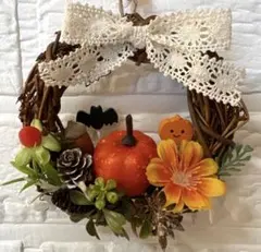 ハンドメイド ハロウィン リース フラワーリース 造花 ミニリース