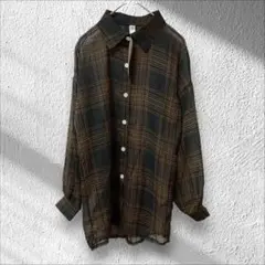【シアーシャツ】蝶侶 Dielv チェック柄 長袖 ゆったり ドロップショルダー