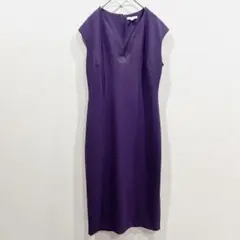 訳あり★Vネックワンピース 【M】 ストレッチ パープル きれいめ