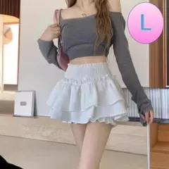 ミニスカート フリル L　ホワイト　インナーパンツ　新品　見せパン　韓国　ガーリ