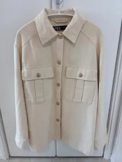 【美品】ZARA ベージュ シャツジャケット M レディース