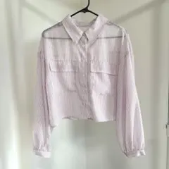 ピンク ストライプ Mサイズ シャツ ショート丈