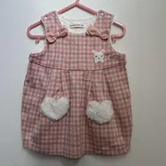 クーラクール ピンクチェック ワンピース ハートのふわふわポケット