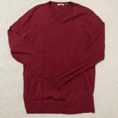 UNIQLO バーガンディ Vネックニット Lサイズ　ウール100%