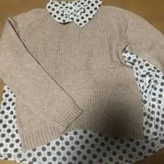 12/22取消！ベージュ ニット ドット柄 シャツ付き