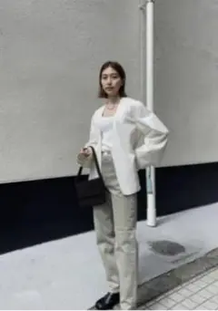 ☆新品▫未使用☆MOUSSY エムアンダーバー ノーカラー ストライプジャケット