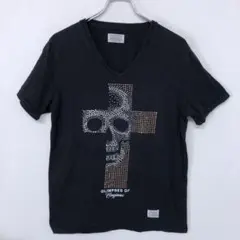 STOOGE&CO ネオお兄系古着 Vネック スカル ラインストーン Tシャツ