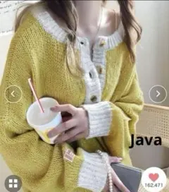 Javaコラボ 2wayバイカラーヘンリーニットプルオーバー