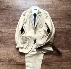 <極美品>LARDINI パッカプル ベージュ リネンライク スーツ サイズ48