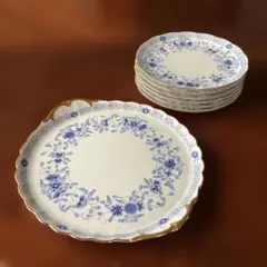 NARUMI CHINA 花柄模様と縁の金彩 プレート3点と中皿5点のセット
