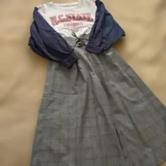 コーデ売りトレーナー風カットソートップスとチェックの編み上げワイドパンツ