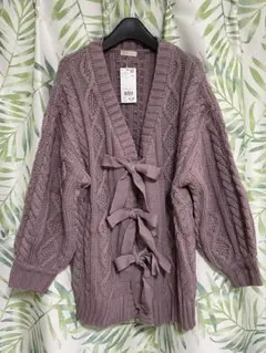 axes femme POETIQUE リボンロングニット カーディガンM