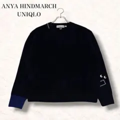 美品 アニヤハインドマーチ ユニクロ セーター ネイビー 長袖 コラボ ニット