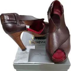 ヒール交換 イタリア製ヴィヴィアンウエストウッド レザー オープントゥ パンプス