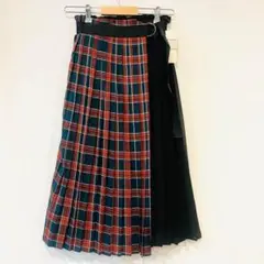 【シーナデレイ】　プリーツスカート　ロング丈　チェック柄　巻きスカートデザイン