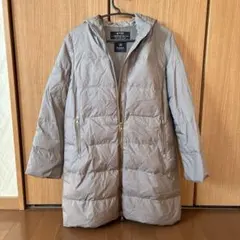 グレー フード付きロングダウンジャケット