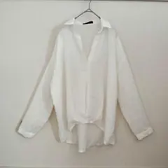 2*額様 ホワイト オーバーサイズ シャツ 長袖 透け感 春 夏 無地 シンプル