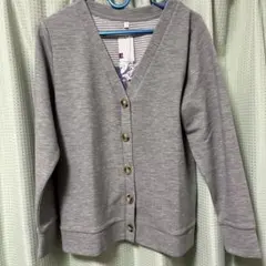 グレー Vネック カーディガン Lサイズ（小さめ）　鹿の子素材