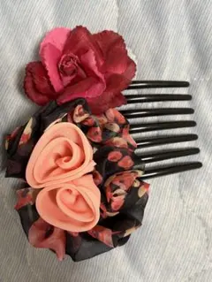 花飾りヘアコーム オシャレ 赤