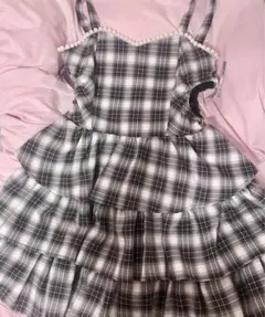 Ank Rouge サイドハートあきティアードワンピース グレー チェック