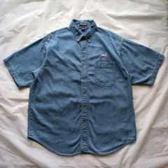 90sヴィンテージBDデニムシャツ企業刺繍シャンブレーオーバーサイズUS古着L