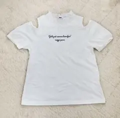 メゾピアノ ジュニア 肩開きTシャツ L 160cm 白 レースネック リボン付のサムネイル