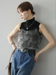 【数量限定SALE】lumier チュールフラワー刺繍ビスチェ/ブラック