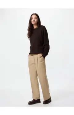 UNIQLO/タックワイドパンツ/コットン/ベージュ/Sサイズ