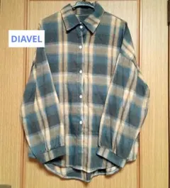 DIAVEL シャツ　オンブレチェック　ネイビー　 ボリューム袖　オーバーサイズ