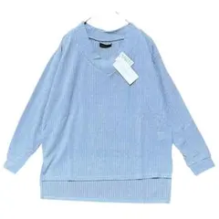 新品タグ付き gladys リブニット Vネック 薄手 春夏 ライトブルー M