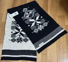 LACOSTE ラコステ 幾何学模様 マフラー リバーシブル ウール 黒 白