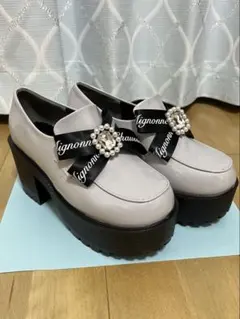 cs. T&Pリボン付きグレー 厚底ローファー