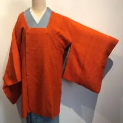 【在庫セール】オレンジの素敵な錦彩織♡変わり織♡道行