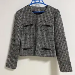ノーカラージャケット ブラック・ホワイトツイード