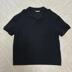 ZARA ザラ　黒　半袖ポロシャツ　縦縞テクスチャーポロシャツ　XXL