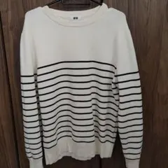 UNIQLO アイボリー ブラック ストライプ ニット Mのサムネイル