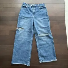 レディース ダメージ ワイドデニムパンツ