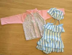 ブランシェス 水着 90 ラッシュガード　帽子　セット　女の子 水色　ストライプ